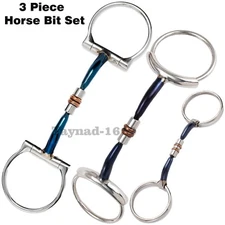 3 Piece Western Horse Bt Set Blue Sweet Iron Copper Roller Mouth Snaffle Bit Set