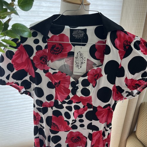 Abito rockabilly CUORI E ROSE (H&R) S a pois e floreale / busto grande 17" - Foto 3 di 14