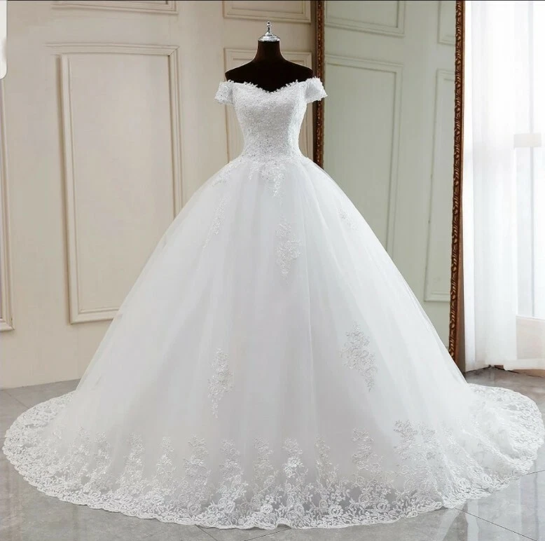 Off shoulder short sleeve wedding dress cheap