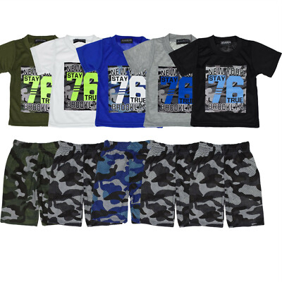 Kinder Sommer Set T-Shirt+Hose Camouflage Outfit Jungen Kombi Shirt+Short #76