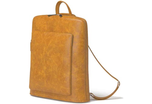 Backpack Handle Hand Bag 2 in1 Shopper Women Genuine Vegan Leather 30605 Yellow - Picture 2 of 7