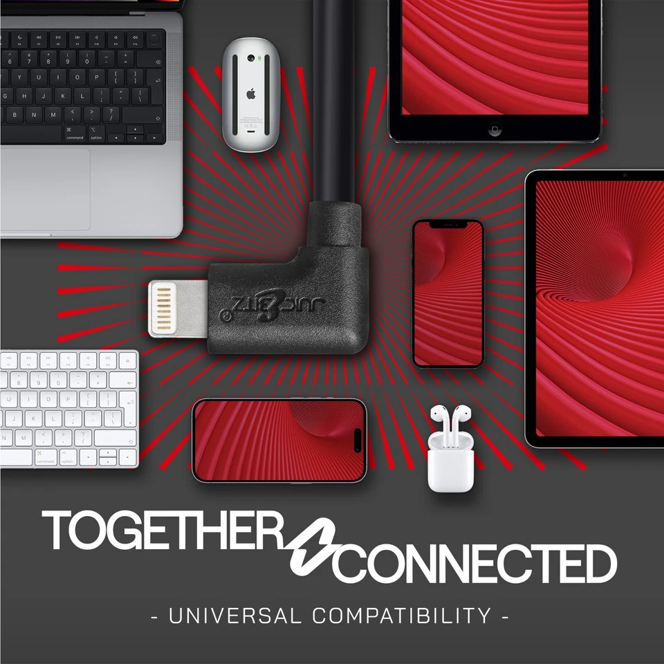 For iPad 4 Air 2 Mini & iPhone 14 13 12 11 SE XS XR 8 7 Angled USB Charger Cable - Image 4 of 4