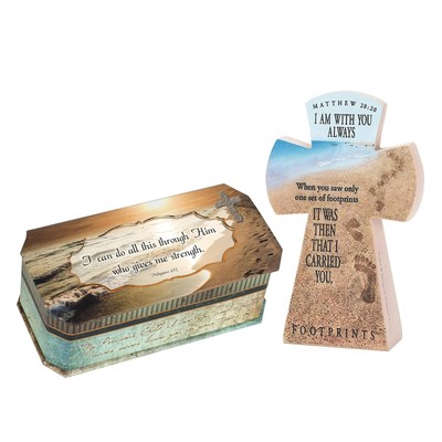 Dicksons Matthew 28:20 Footprints 7.5 inch Resin Table Top Cross Figurine I C...