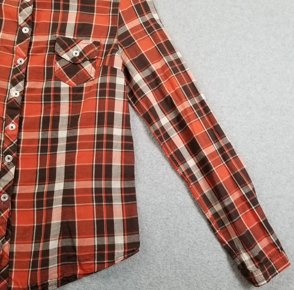 Camisa Ambiance Apparel Abotonada Mujer Grande L Cuadros Manga Larga Bolsillos Algodón Foto 4 de 4