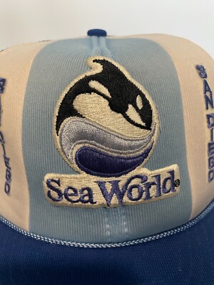 Vintage Sea World Hat Blue White 80s Cap Mesh Trucker Logo  display picture 3