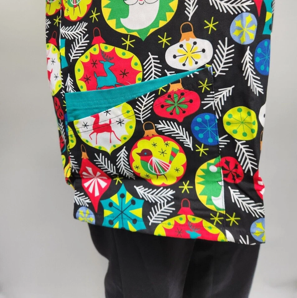 Womens Scrub Top Butter-Soft by UA Cotton Blend Christmas Ornaments 3 Pocket - Image 4 of 4