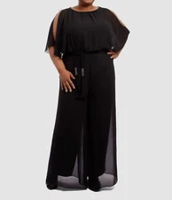 MSK Womens Black Cold-Shoulder Wide-Leg Jumpsuit Plus Size 1X