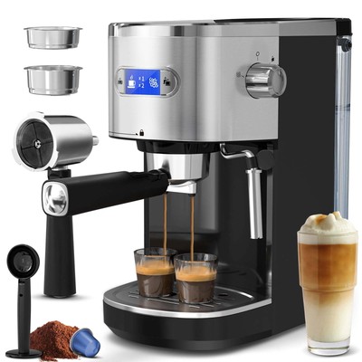 20 Bar Semi-Automatic Coffee Maker, Steam Milk Foam for Home/Office/Cafe, Black