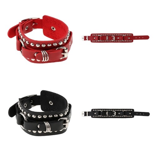 Adjustable Leather Rock Punk Bracelet Rivet Stud Wristband Bangle for