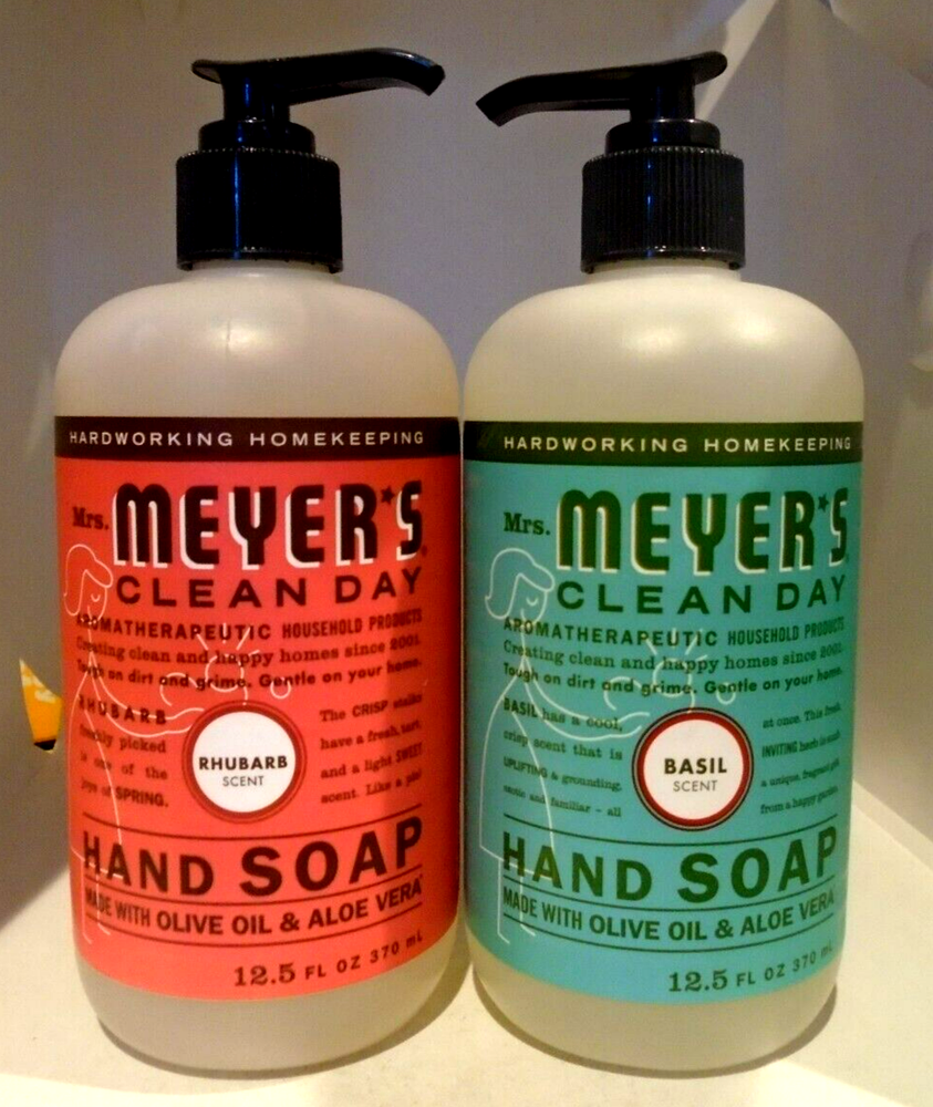 Mrs Meyers Rhubarb Basil Liquid Hand Soap 12.5 fl oz Set  