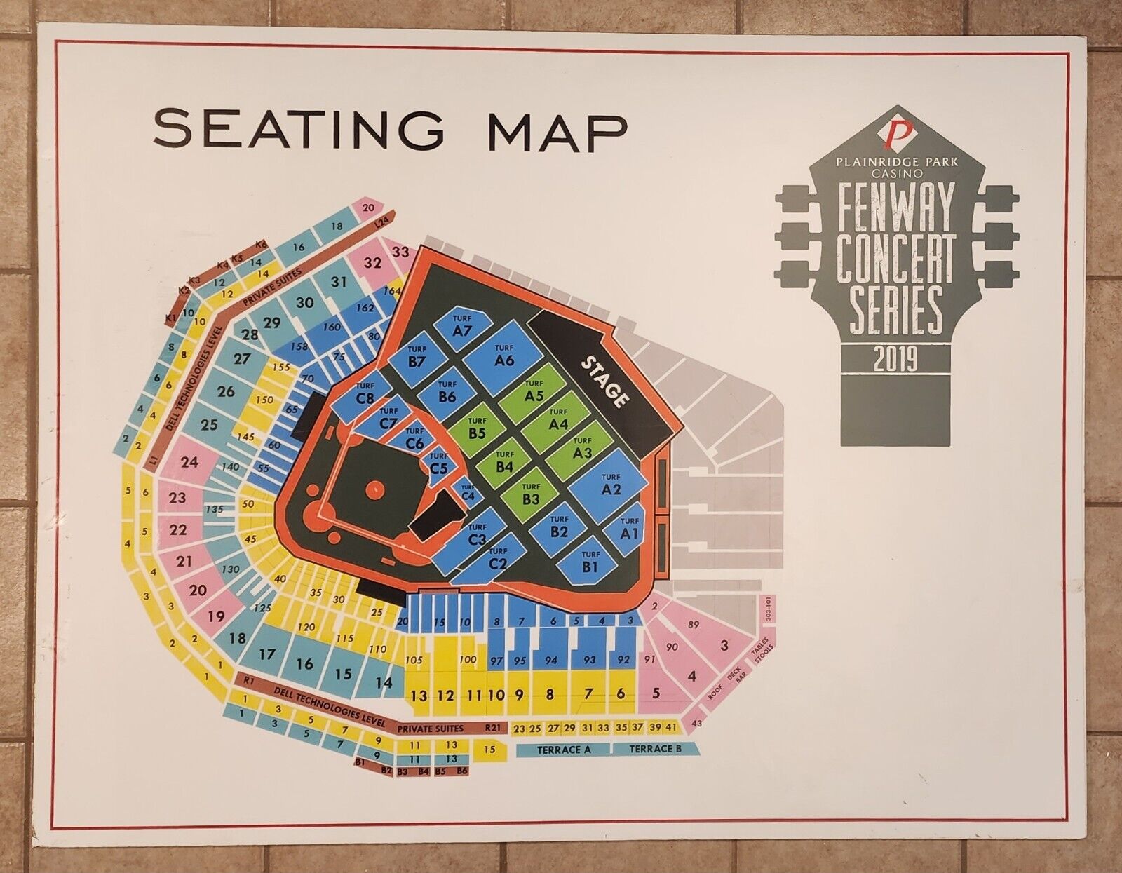 Game Used HUGE 54"x42" 2019 Fenway Park Concert Seating