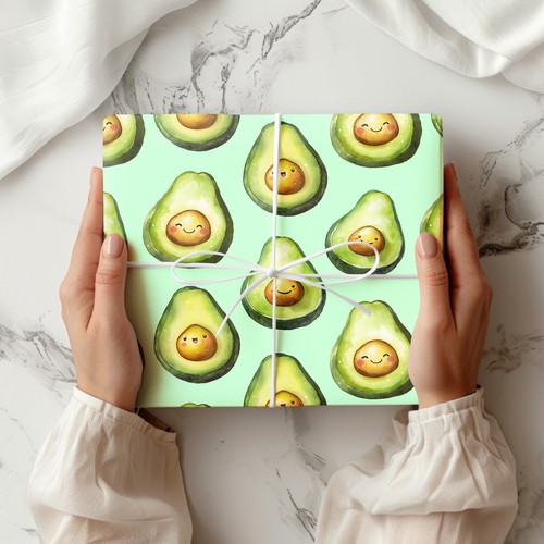 Avocado Gift Wrap – Cute Smiling Avocados Wrapping Paper for Any Occasion W70 - Picture 12 of 46