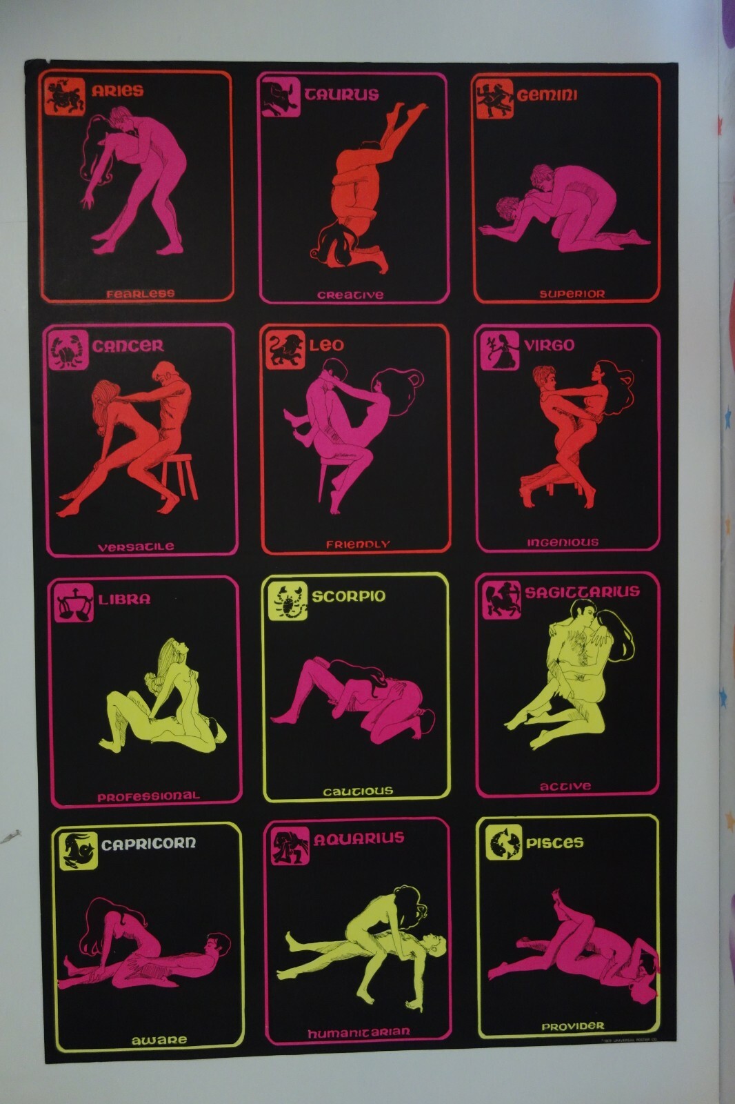 1971 UNIVERSAL POSTER CO. SERIGRAPH VINTAGE "SEX POSITION-KAMASUTRA" ZODIAC SIGN