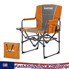 Adult Folding Director Chair with Side Table  Pockets Outdoor Camping Arm Chair