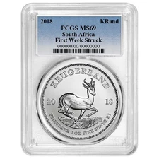South Africa 2018 Krugerrand PCGS MS69 Blue Label First Week Struck