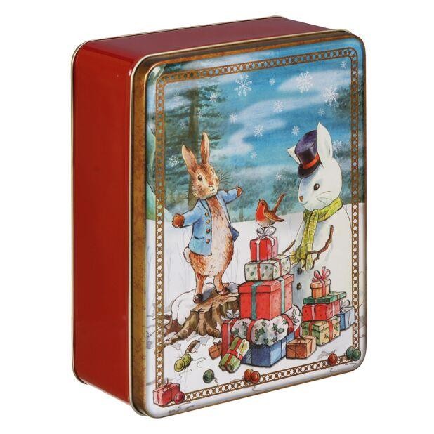 Metal Storage Tin Vintage Inspired Peter Rabbit Festive Container With Lid