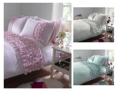 Bettbezug Set Neu Bettwäsche Rosa Creme Grün Matt Rüschen Rüschen Design AUSVERKAUF