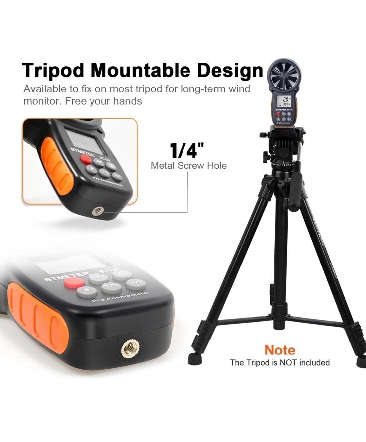 Btmeter Bt-100 Handheld Anemometer, Digital Wind Speed Cfm Meter Gauge Air Flow