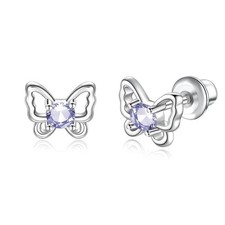 925 Sterling Silver Birthstone Butterfly Screwback Stud Earrings Hypoallergenic