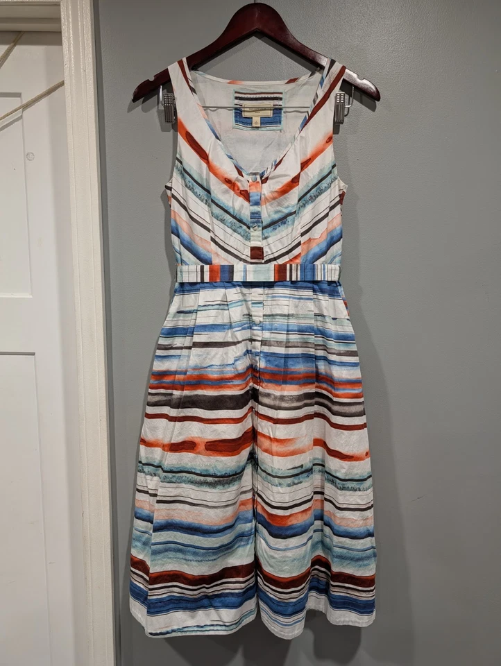 Vestido Midi Moulinette Soeurs Anthropologie Afterlight Botón Frontal Rayas Talla 2 Foto 2 de 4