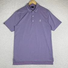 Dunning Golf Polo Ritz Carlton Lion Logo Mens Medium Purple Blue Striped