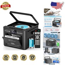 CD Player Boombox, Cassette Recorder, Bluetooth TX/RX, 5000mAh, Black