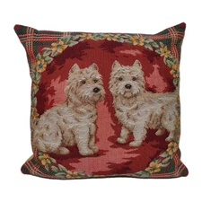 Vintage Westie Dog Tapestry Pillow West Highland Terrier 12x12 Victorian