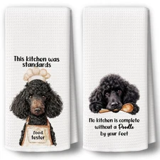 Dog Kitchen Towels Decor Set of 2 - Funny Black Poodle Holiday Hand Tea Towel...