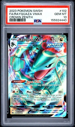 2023 POKEMON SWORD AND SHIELD CROWN ZENITH #102 FA/RAYQUAZA VMAX PSA 10