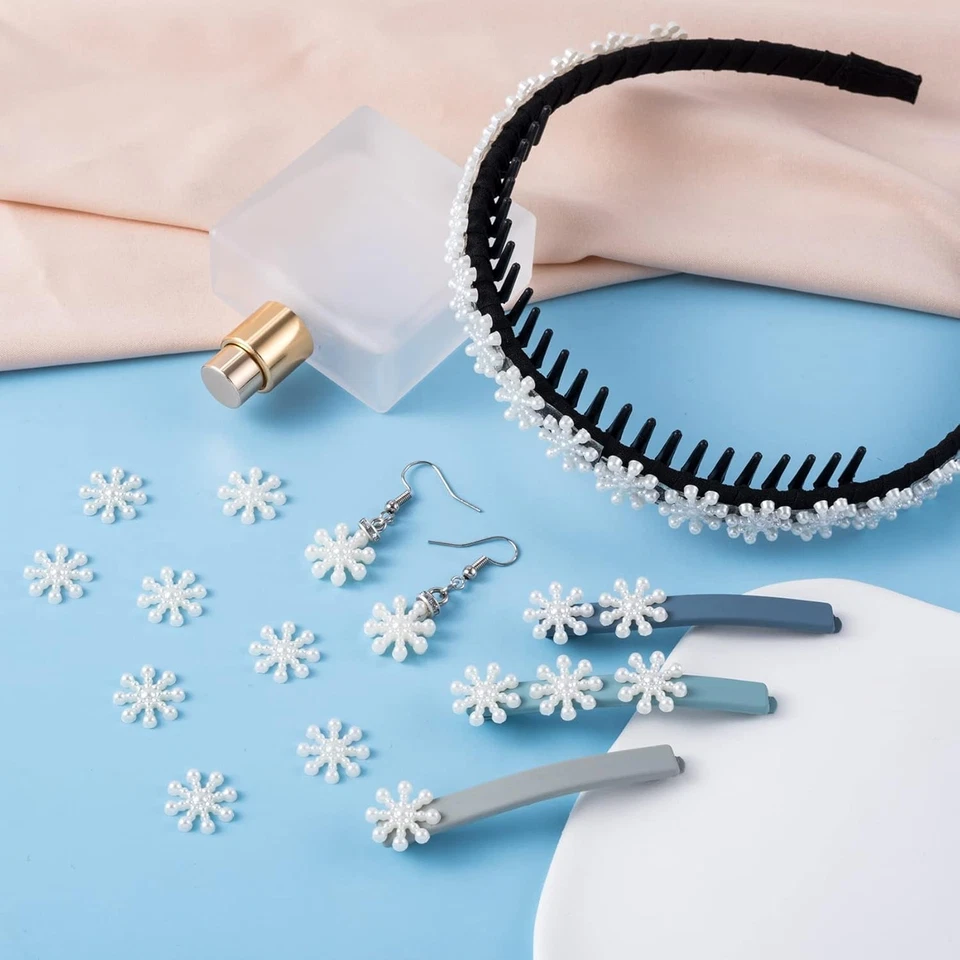 Guirnalda blanca de copos de nieve de Navidad con brillo pequeño ABS similar a una perla Foto 2 de 4