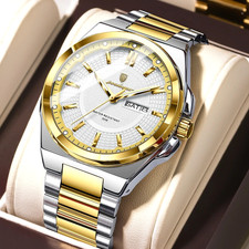 43MM POEDAGAR Quartz Watch Day-Date Men's Stainless 30M Waterproof Luminous NEW