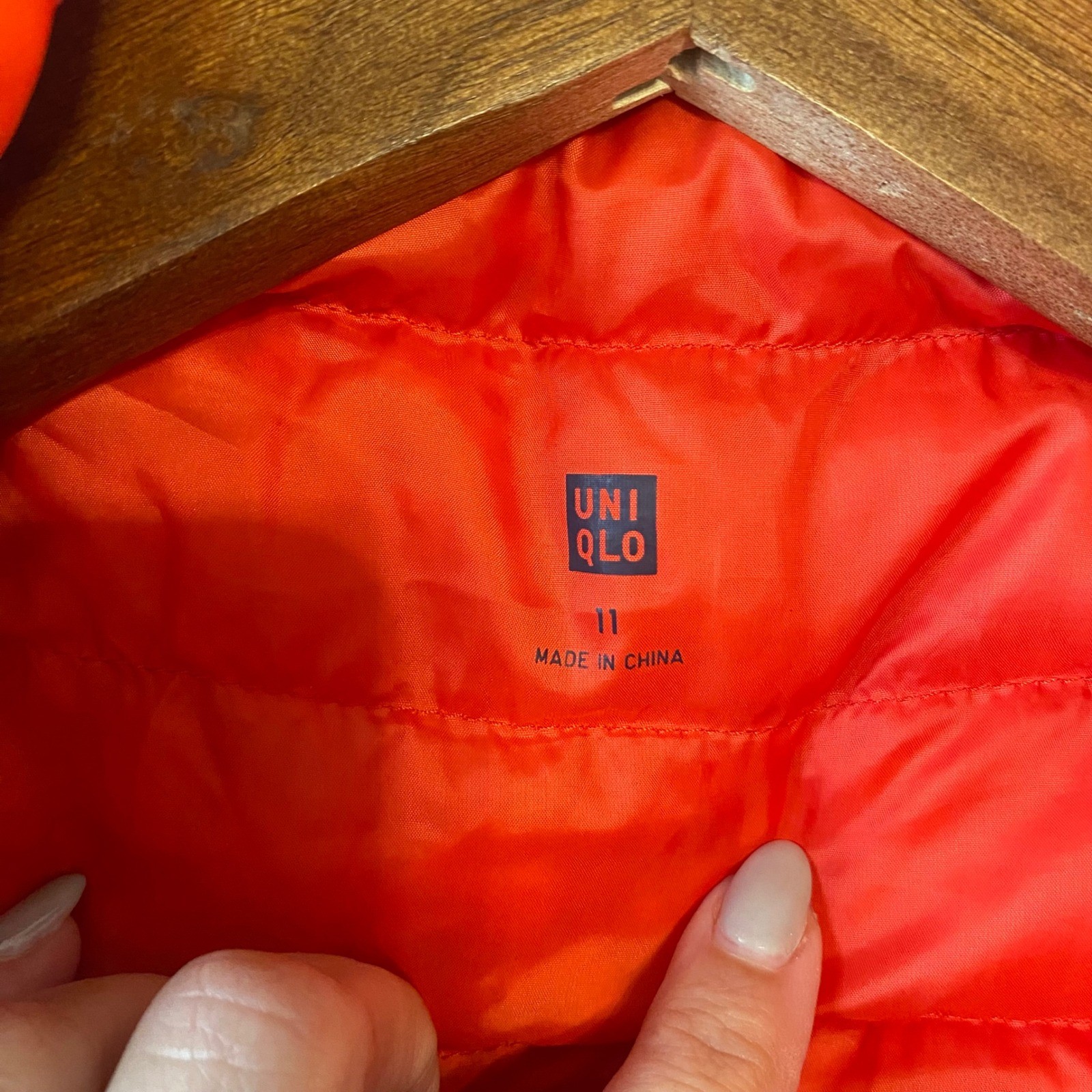 Uniqlo Kids Puffer Jacket Orange White Polka Dot Lightweight Zip Front Size 11 thumbnail 3