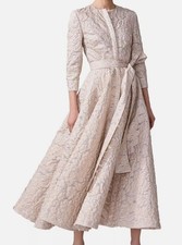 Carolina Herrera Womens Beige Gold Brocade Self Tie A-Line Dress Size 0