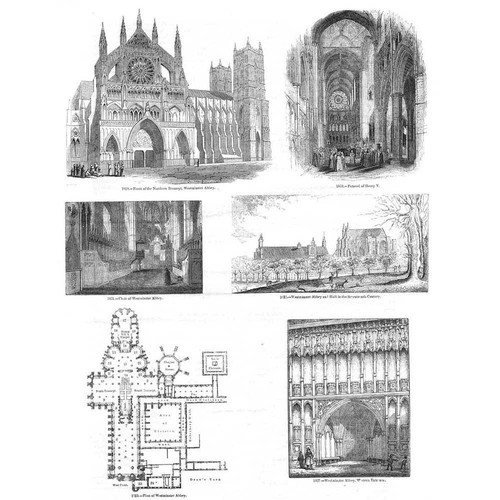 WESTMINSTER ABBEY - Antique Print 1845
