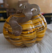 Hand Blown Glass Pumpkin Martha Stewart Multi Colored Halloween Fall Decor 5 "