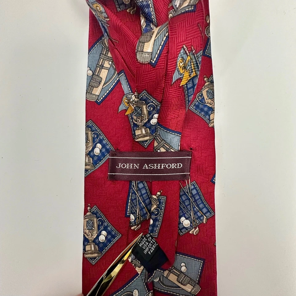 JOHN ASHFORD Men's Red Golf Theme Silk Neck Tie - Image 3 of 4