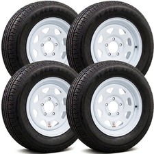 4 Pcs Black Arrow Trailer Tires St20575r14 On 14x5.5 5x4.5 White Spoke Wheels 4 Pcs Black Arrow Trailer Tires St20575r14 On 14x5.5 5x4.5 White Spoke Wheels