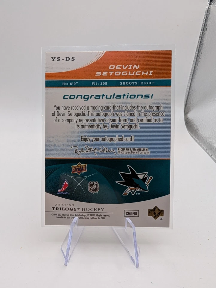 2008-09 Upper Deck Trilogy Young Star Scripts Devin Setoguchi #YS-DS Auto - Image 2 of 2