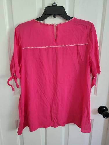 Jodifl Women's Pink Floral Embroidered Tie Sleeve Blouse Size Medium - Picture 4 of 6
