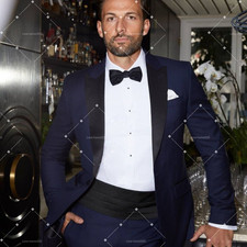 Navy Blue Men's Suit Banuqet Business Formal 2Pcs Peak Lapel Tuxedo Jacket