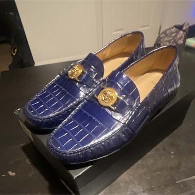 Versace Medusa Loafer Men's US 8.5 Blue Croc-Embossed Leather Slip-On