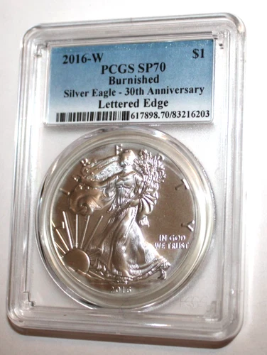 PCGS 2016-W-Burnished-American Silver Eagle 30th Anniversary-Lettered Edge-SP70