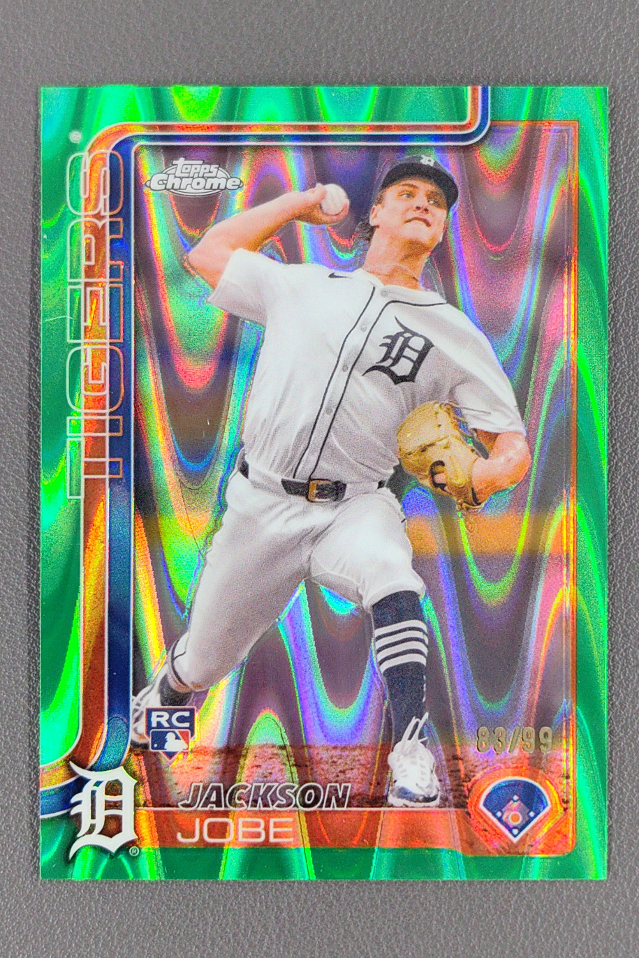 2025 Topps Chrome Jackson Jobe Green Raywave RC /99 #249 Tigers 