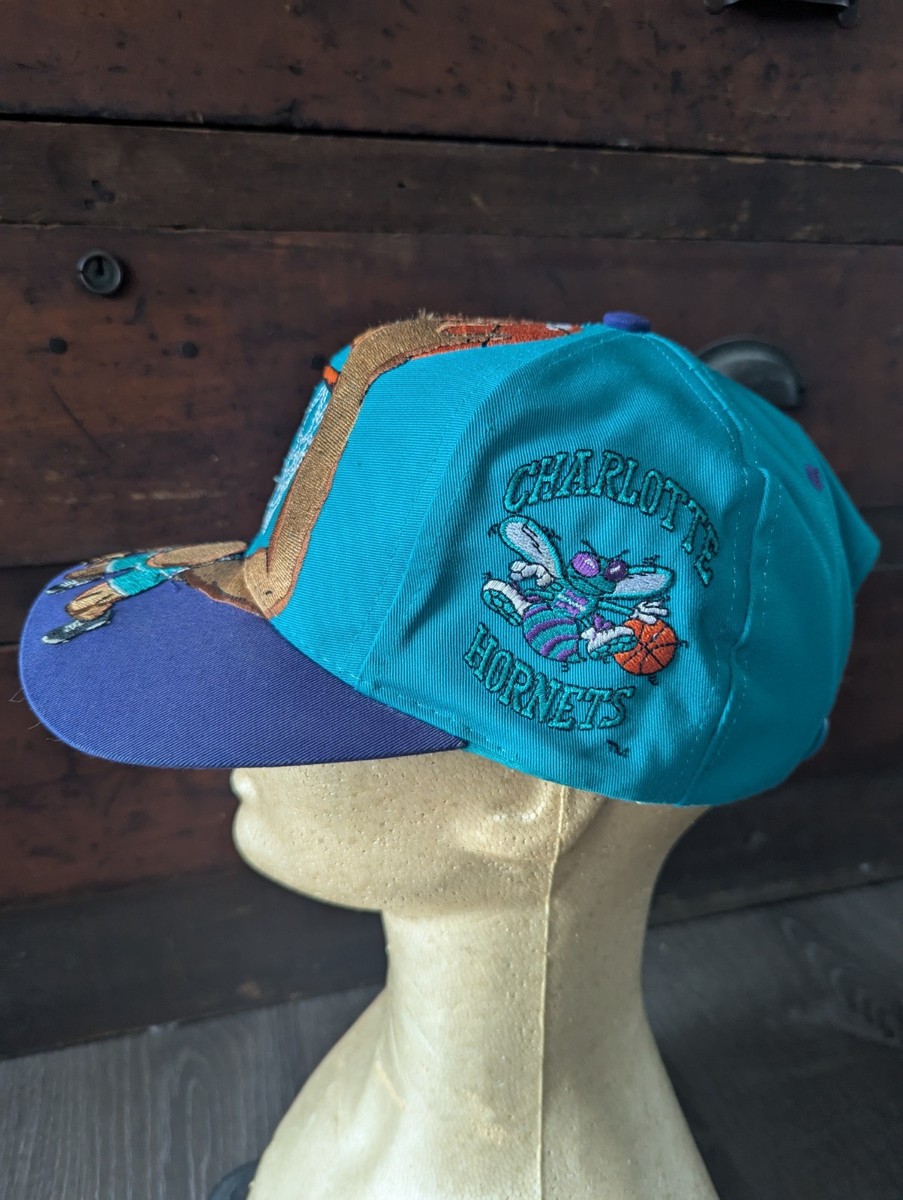 Vtg 90s Super Rare Twill Charlotte Hornets Slam Dunk Big