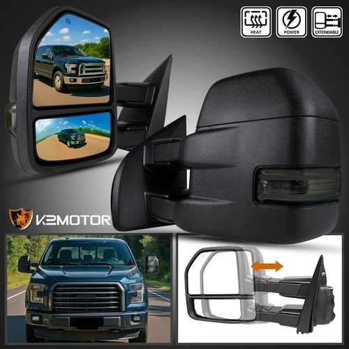 Fits 2015-2020 Ford F150 Power Heated+Smoke LED Signal Tow Mirrors 8Pin 22Pin