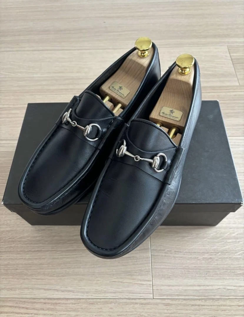 Mocassins plats homme GUCCI cuir véritable Horsebit noir occasion taille 41,5 logo US8