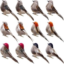 12 Künstliche Vögel in Brau und Schwarz – Einfache Anbringung für Bastelprojekte