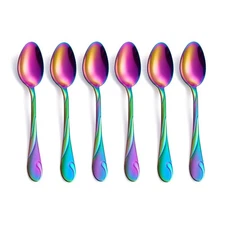 Rainbow Dessert Spoons, 6.5-inch Stainless Steel Shiny Rainbow Teaspoon, Espr...