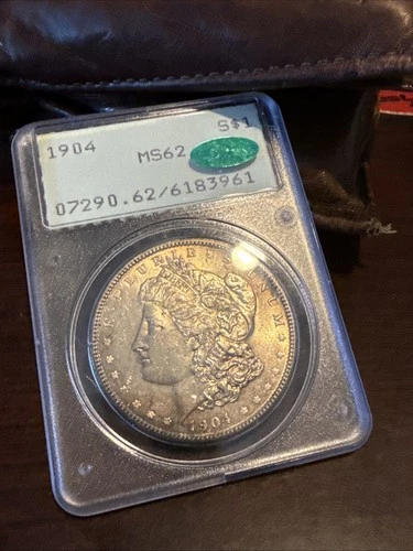 1904 P Morgan Silver Dollar PCGS MS-62 CAC- "Rattler" Old Green Holder (OGH)