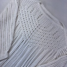 LOFT White Crochet Knit Sweater Size S Boat Neck 3/4 Sleeve Open Weave